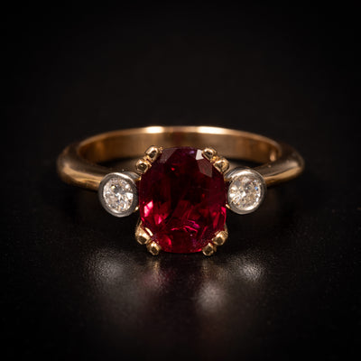 Gouden ring met antieke robijn en diamanten - #1