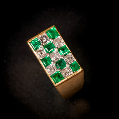 Vintage ring with checkered diamonds and emeralds - #1