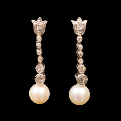 Antieke oorbellen met diamanten en parels - #1