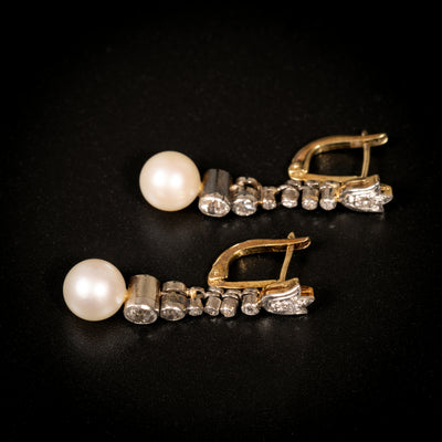 Antieke oorbellen met diamanten en parels - #3