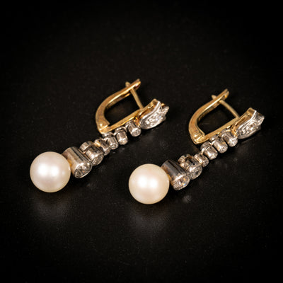 Antieke oorbellen met diamanten en parels - #2