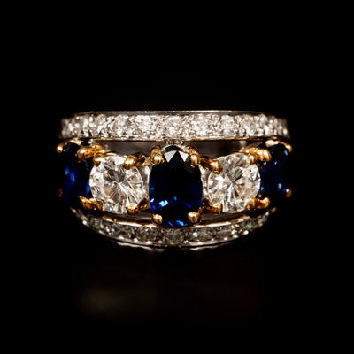 Gold ring with sapphire and diamond - #2