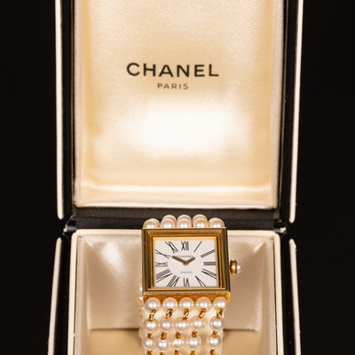 Gold wristwatch 'Mademoiselle' with pearls - #2