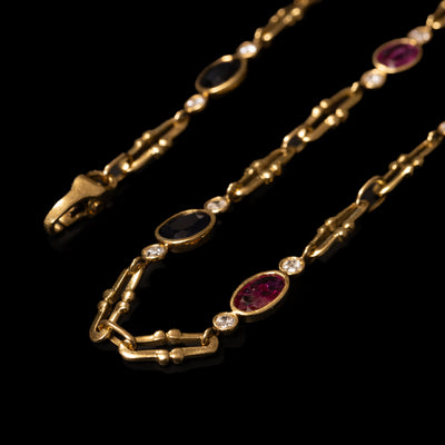 Vintage gouden collier met diamant, saffier en robijn - #3