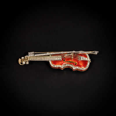 Gouden viool-hanger met email en diamant - #3