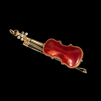 Gouden viool-hanger met email en diamant - #4
