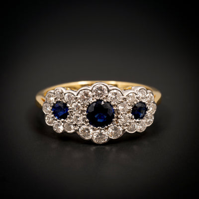 Ring with three clusters of sapphires and diamonds - #1