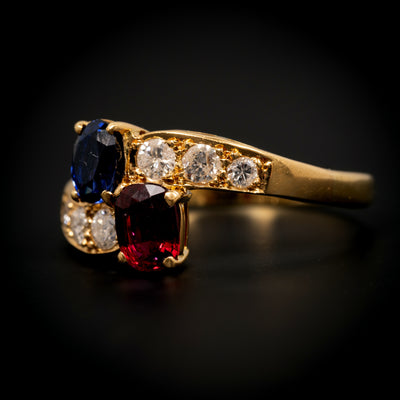 Gouden toi-et-moi ring met robijn en saffier - #3