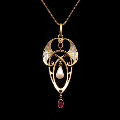 Art Nouveau pendant with pearl and rubies - #4