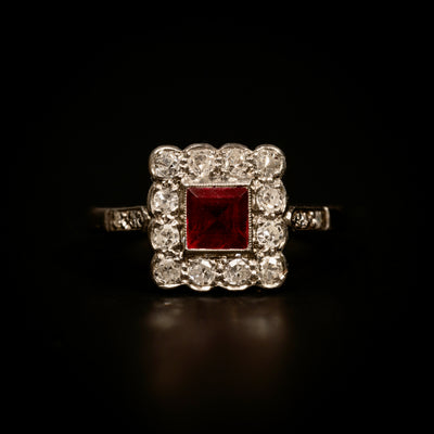 Platina ring met robijn en diamant - #1