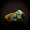 Vintage gouden ring met email, saffier en diamant