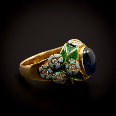 Vintage gouden ring met email, saffier en diamant - #2
