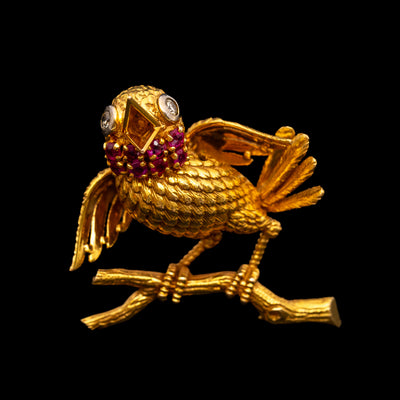 Gouden vogelbroche met robijn - #4