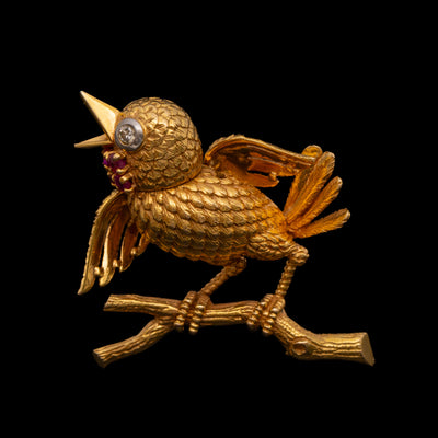 Gouden vogelbroche met robijn - #3