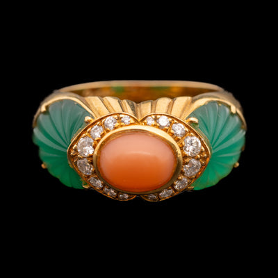 Vintage Cartier ring met koraal, chrysopraas en diamant - #1