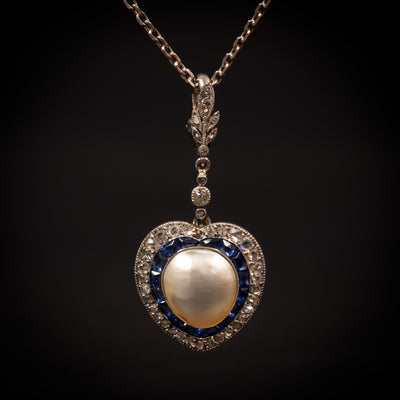 Belle Epoque hanger met saffier, diamant en parel - #4