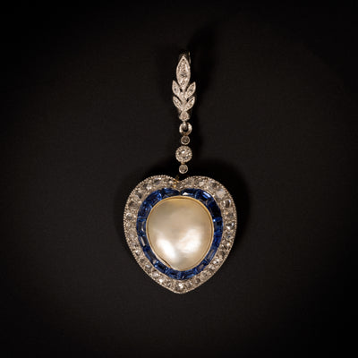 Belle Epoque hanger met saffier, diamant en parel - #1