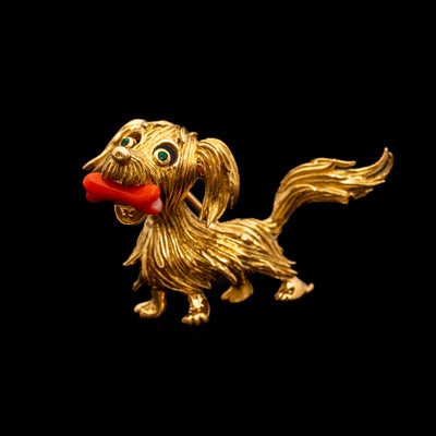 Gouden broche in de vorm van een hond met been - #1