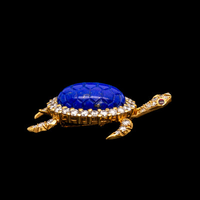 Turtle brooch with lapis lazuli and diamond - #2