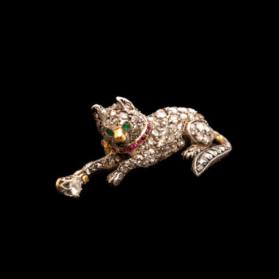 Antieke broche, kat met bal - #4