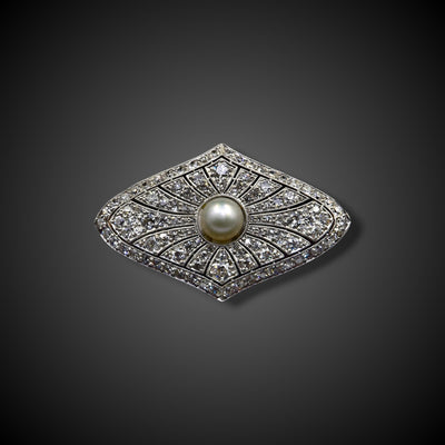 Platinum Belle Epoque brooch with diamonds and pearl - #1