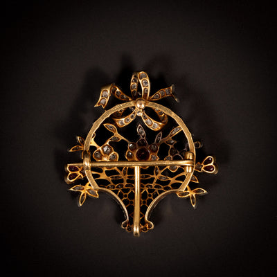 Brooch, flower basket with gemstones - #2