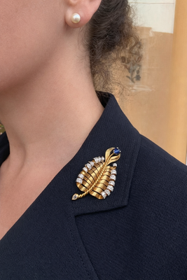 Kapitale gouden broche met saffier en diamant - #5