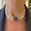 Three-row pearl necklace with rose diamond clasp - #7