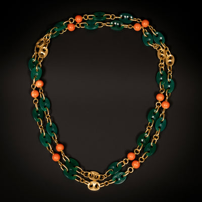 Long necklace with coral and chrysoprase - #3
