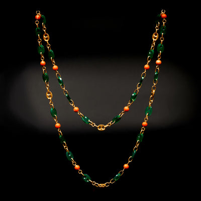 Long necklace with coral and chrysoprase - #2