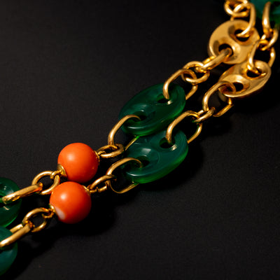 Long necklace with coral and chrysoprase - #4