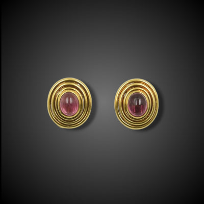 Vintage gouden oorbellen met roze toermalijn - #1