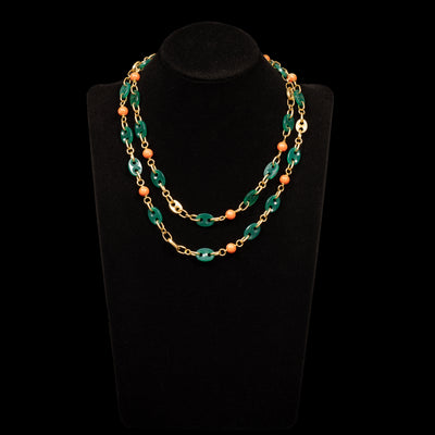 Long necklace with coral and chrysoprase - #5