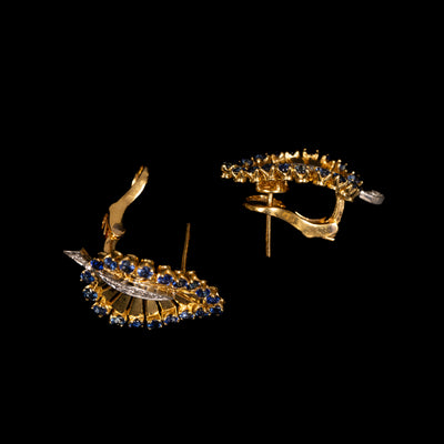 Gouden blad-oorbellen met saffier en diamant - #4