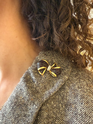 Strikbroche van goud, hout en diamant - #6