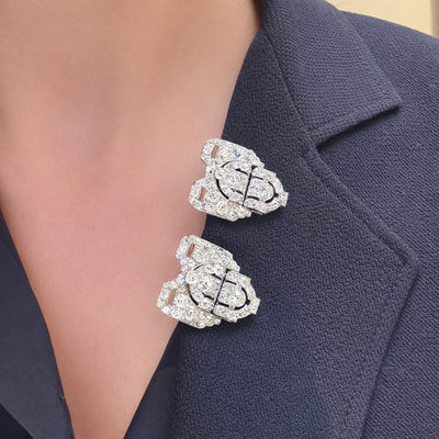 Platinum double brooch with diamonds - #10