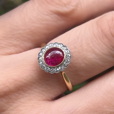 Antique cluster ring with ruby and diamonds - #7