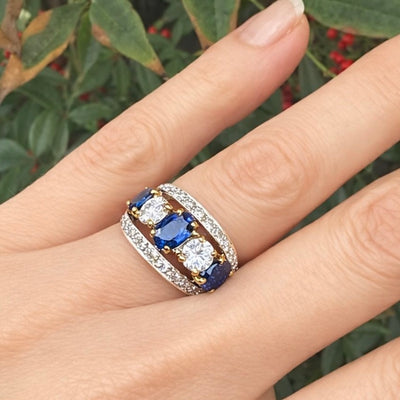 Gold ring with sapphire and diamond - #5