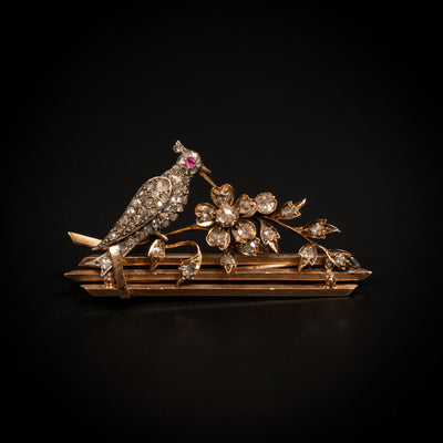 Broche van goud, zilver, diamant en robijn - #1