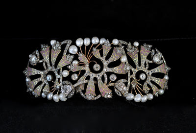 Art Nouveau halsband van goud en email, parels en diamant - #2