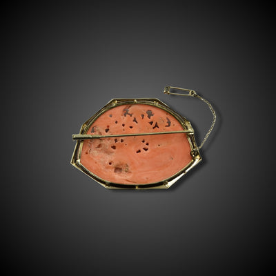 Art Deco broche met roze koraal met cherubijntjes - #2