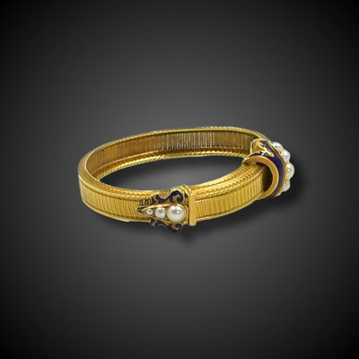 Gold suspender bracelet with enamel and pearls - #2