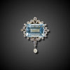 Broche/hanger met aquamarijn, parel en diamant