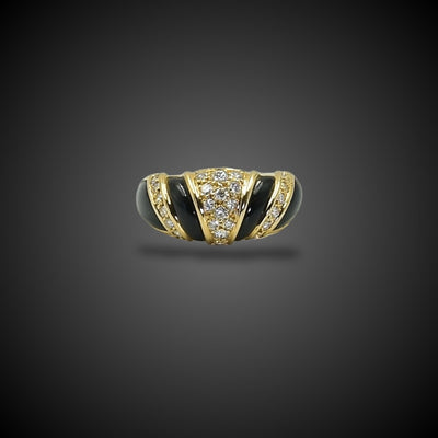Vintage gouden ring met diamant en zwart email - #1
