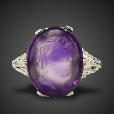 Ring in platina met amethist intaglio - #1