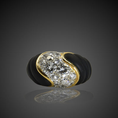 Vintage gouden ring met onyx en diamant - #1