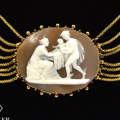 Gold Empire necklace with three cameos - #3