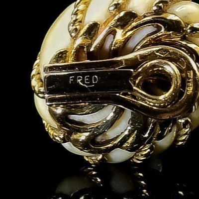Vintage gouden oorbellen met wit koraal van FRED - #3
