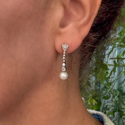 Antieke oorbellen met diamanten en parels - #4