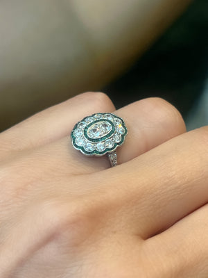 Art Deco platinum ring with diamonds and emeralds - #6